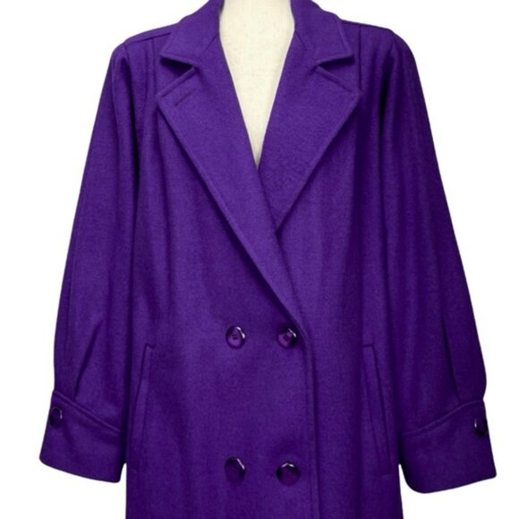 Miss New Yorker Vintage 80s Wool Blend Purple Longline Overcoat Size XL - Picture 2 of 14
